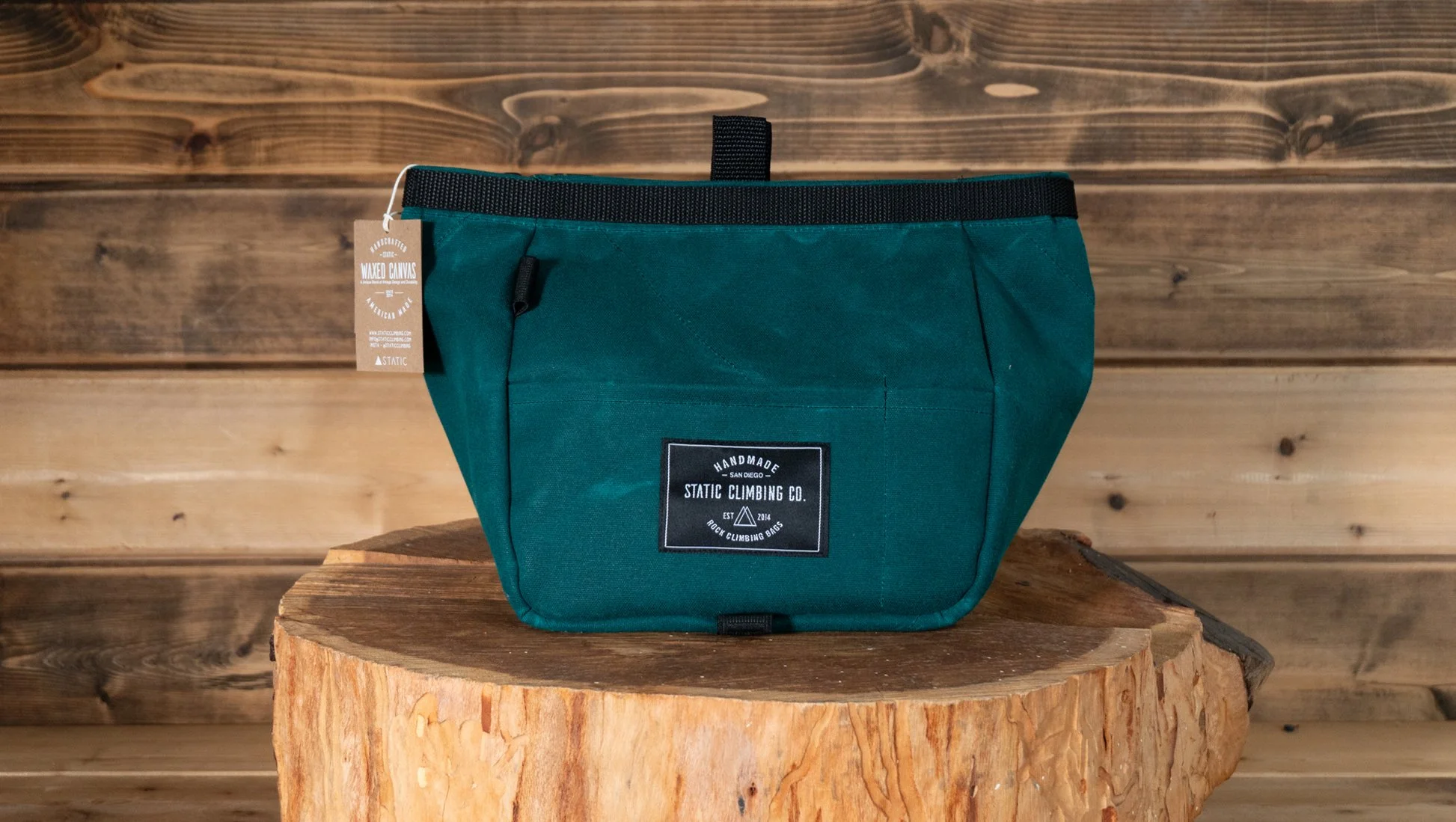 Waxed Canvas Chalk Bucket | EMERALD — △STΛTIC Climbing